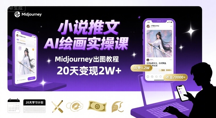 小说推文干货分享之AI绘画MJ出图实操课，用Midjourney做小说推文，20天挣2w-轻金阁
