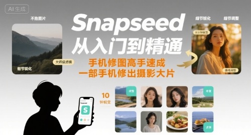 Snapseed从入门到精通，手机修图高手速成，一部手机就能修出摄影大片-轻金阁