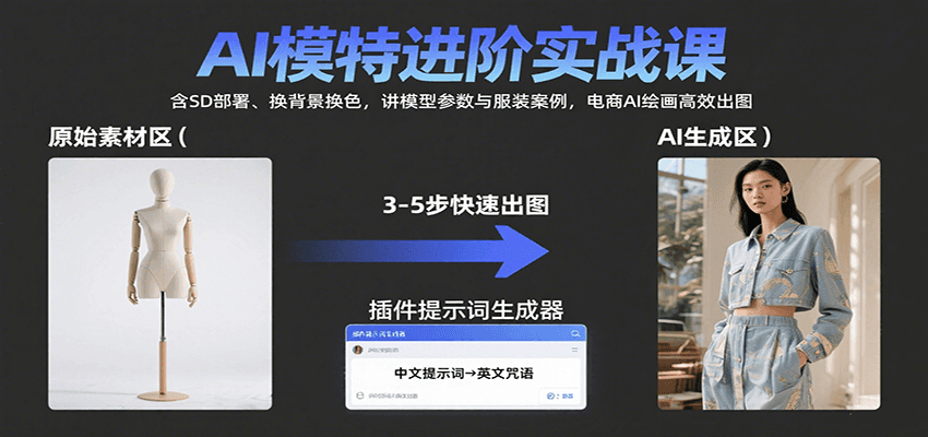 AI模特进阶实战课：含SD部署、换背景换色，讲模型参数与服装案例，电商AI绘画高效出图-轻金阁