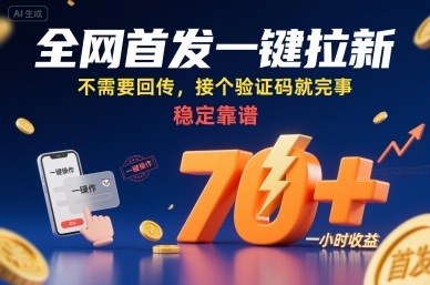 全网首发一键拉新项目，不需要回传，接个验证码就完事，稳定靠谱，一小时收益70+【揭秘】-轻金阁