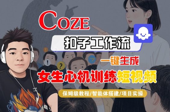 COZE扣子工作流一键生成女生心机训练短视频，保姆级教程-智能体搭建-项目实操-轻金阁