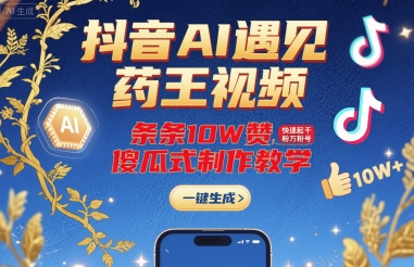 抖音AI遇见药王视频，条条10W赞，快速起千粉万粉号，傻瓜式制作教学-轻金阁