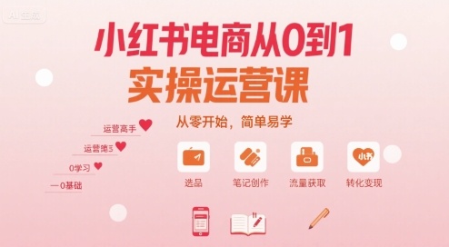 小红书电商从0到1实操运营课，从零开始，简单易学-轻金阁