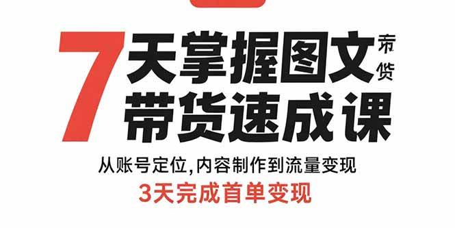 （15731期）7天掌握图文带货速成课：从账号定位,内容制作到流量变现,3天完成首单变现-轻金阁