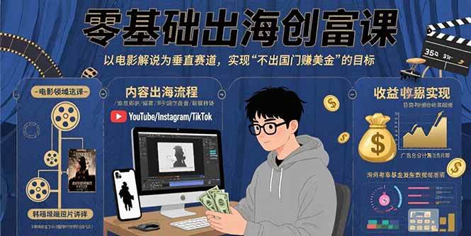 （15709期）零基础出海创富课：以电影解说为垂直赛道，实现不出国门赚美金的目标-轻金阁