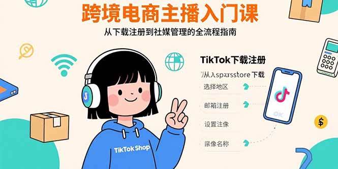 （15708期）跨境电商主播入门课，TikTok下载注册，支付工具配置，社媒账号管理全流程-轻金阁
