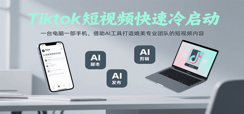 Tiktok短视频快速冷启动，一台电脑一部手机，借助AI工具打造媲美专业团队的短视频内容-轻金阁