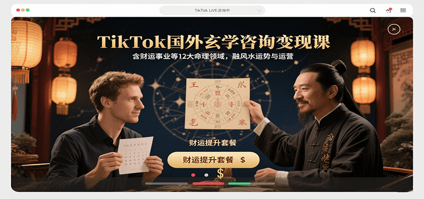 TikTok国外玄学咨询变现课，含财运事业等12大命理领域，融风水运势与运营-轻金阁