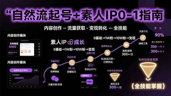 （15683期）自然流起号+素人IP0-1指南，快速掌握内容创作-流量获取-变现转化-全技能-轻金阁