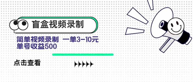 （15667期）盲盒视频录制项目 简单录制视频 一单3-10元 单号收益500-轻金阁