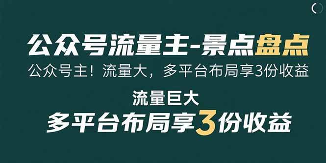 （15553期）公众号流量主-景点盘点 流量巨大 多平台布局享3份收益-轻金阁