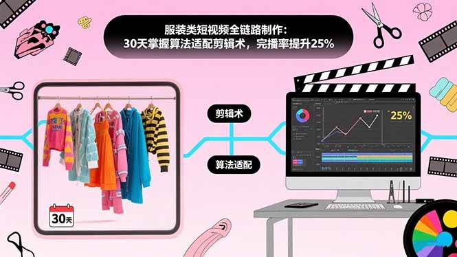 （15655期）服装类短视频全链路制作：30天掌握算法适配剪辑术，完播率提升25%-轻金阁