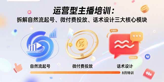 （15654期）运营型主播培训：拆解自然流起号、微付费投放、话术设计三大核心模块-8月-轻金阁