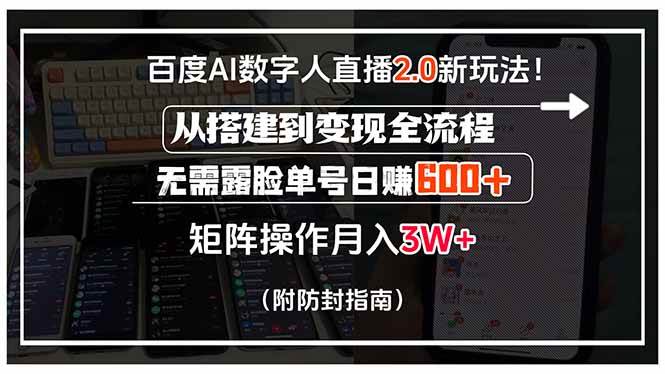 （15555期）百度AI数字人直播2.0新玩法！从搭建到变现全流程，无需露脸单号日赚600…-轻金阁