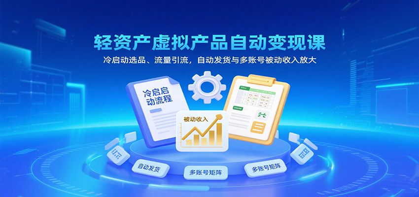 轻资产虚拟产品自动变现课，冷启动选品、流量引流，自动发货与多账号被动收入放大-轻金阁