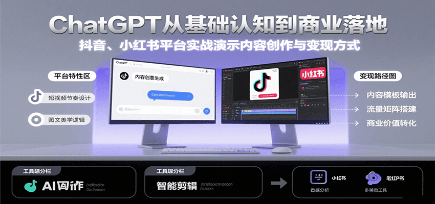 ChatGPT从基础认知到商业落地，实战演示抖音、小红书等平台的内容创作与变现-轻金阁