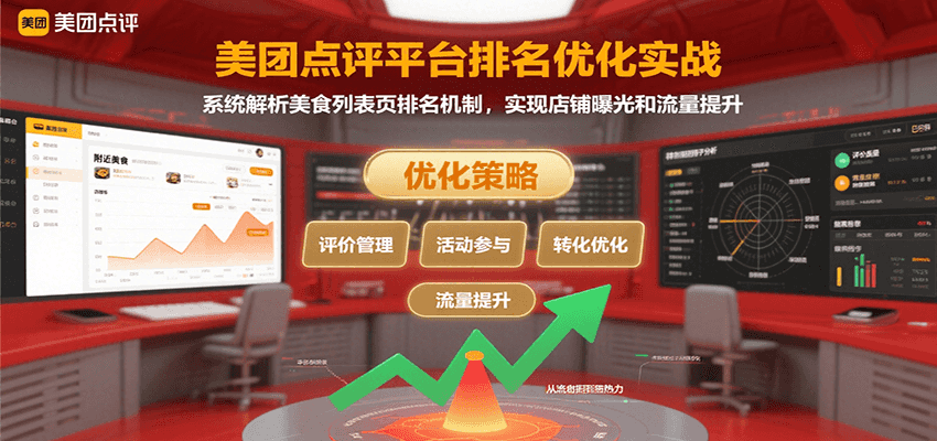 美团点评平台排名优化实战，系统解析美食列表页排名机制，实现店铺曝光和流量提升-轻金阁
