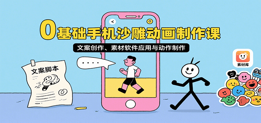 0基础手机沙雕动画制作课，文案创作、素材软件应用与动作制作-轻金阁