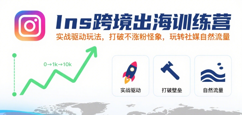 Ins跨境出海训练营，实战驱动玩法，打破不涨粉怪象，玩转社媒自然流量-轻金阁