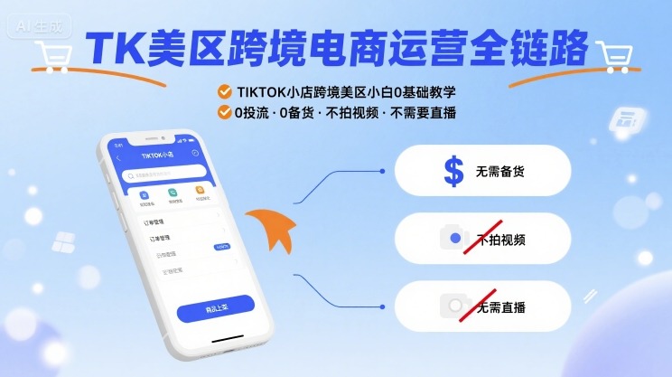 TK美区跨境电商运营全链路，TIKTOK小店跨境美区小白0基础教学，0投流0备货不拍视频不需要直播-轻金阁