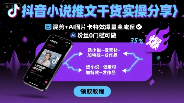 抖音小说推文干货实操分享，混剪+AI图片卡特效爆量全流程，0粉丝0门槛可做-轻金阁