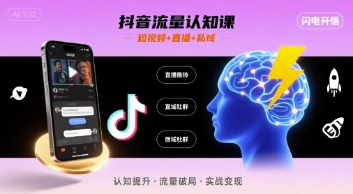 抖音流量认知课，短视频+直播+私域，认知提升，闪电开悟-轻金阁