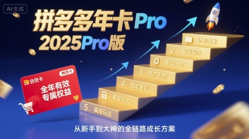 拼多多年卡2025Pro版，五大板块从认知到基础、从推广到活动、从活动到玩法-轻金阁