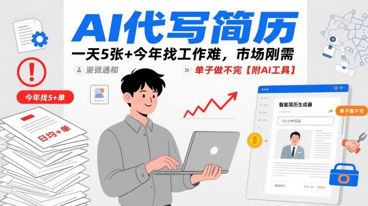 AI代写简历，一天5张+今年找工作难，市场刚需，单子做不完【附AI工具】-轻金阁