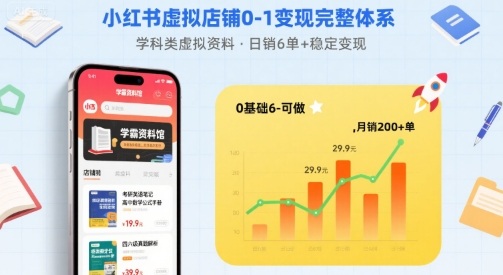 小红书虚拟店铺0-1变现完整体系：卖学科类虚拟资料，一天6张+，很稳定【已完结】-轻金阁
