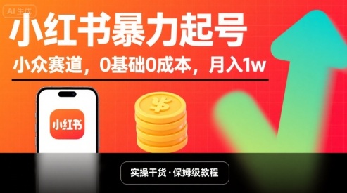 小红书暴力起号，小众赛道，0基础0成本，月入1w-轻金阁