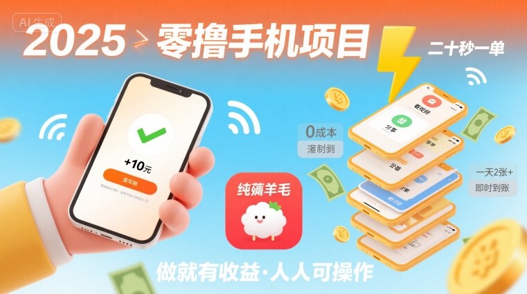 2025年零撸手机项目，二十秒一单，纯薅羊毛 一天2张+做就有【揭秘】-轻金阁