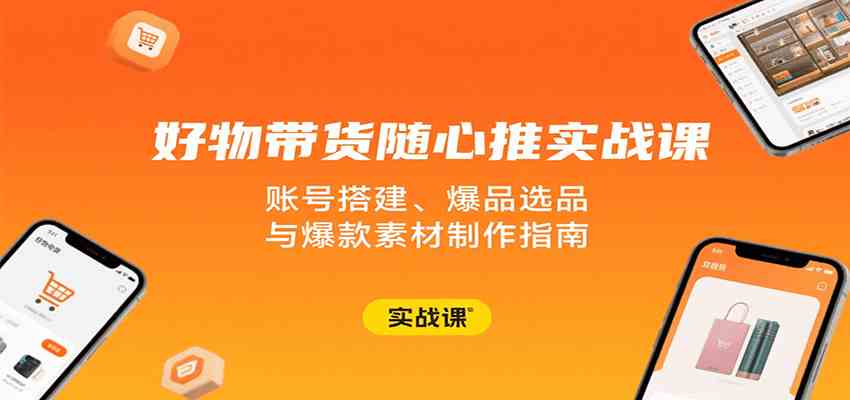 好物带货随心推实战课：账号搭建、爆品选品与爆款素材制作指南-轻金阁