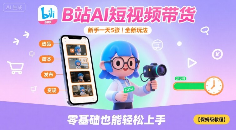 B站AI短视频带货，新手一天5张，全新玩法【保姆级教程】-轻金阁