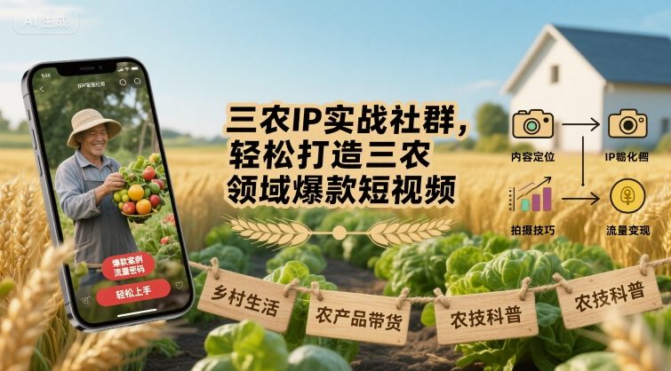 三农IP实战社群，轻松打造三农领域爆款短视频-轻金阁
