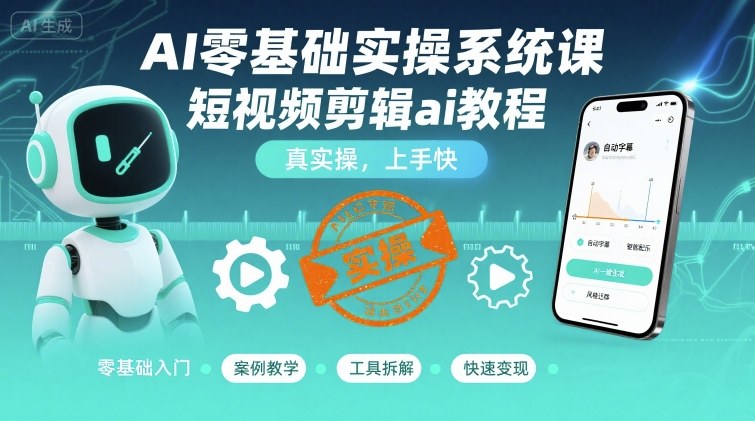 AI零基础实操系统课，短视频剪辑ai教程，真实操，上手快-轻金阁