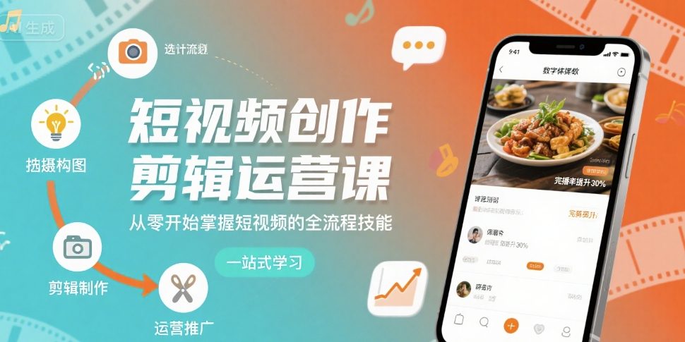 短视频创作剪辑运营课，从零开始掌握短视频的全流程技能-轻金阁