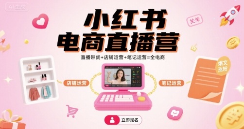小红书电商直播营，直播带货+店铺运营+笔记运营=全电商-轻金阁