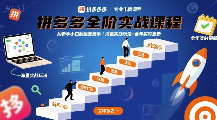 拼多多全阶实战课程，从新手小白到运营高手，海量实战玩法+全年实时更新【2025年9月更新】-轻金阁