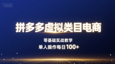 拼多多虚拟类目电商，零基础实战教学，单人操作每日100+-轻金阁
