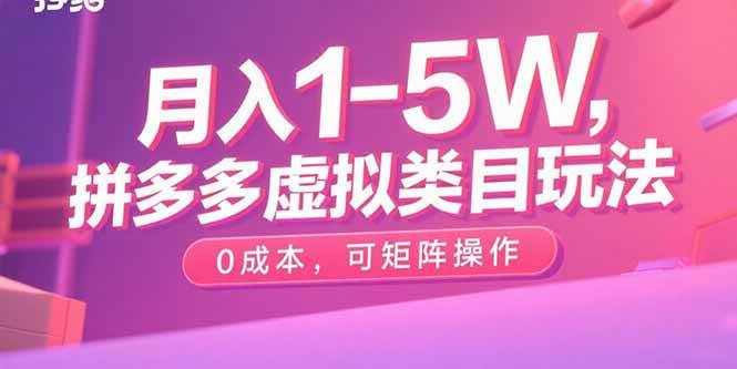 （15903期）月入1-5W，拼多多虚拟类目玩法，0成本，可矩阵操作-轻金阁