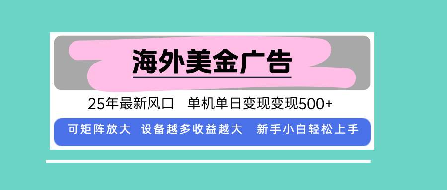 （15902期）最新海外广告美金，全自动挂机，单机单日500+，可矩阵放大，新手小白轻…-轻金阁