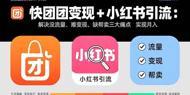 （15877期）快团团变现+小红书引流：解决没流量、难变现、缺帮卖三大痛点 实现月入3w+-轻金阁