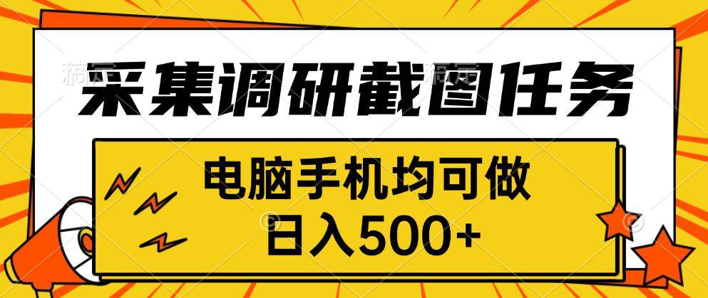 （15868期）采集，调研，截图任务，电脑手机均可做，日入500+-轻金阁