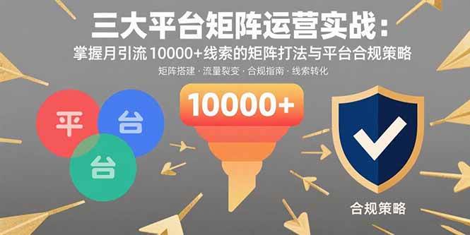 （15841期）三大平台矩阵运营实战：掌握月引流10000+线索的矩阵打法与平台合规策略-轻金阁