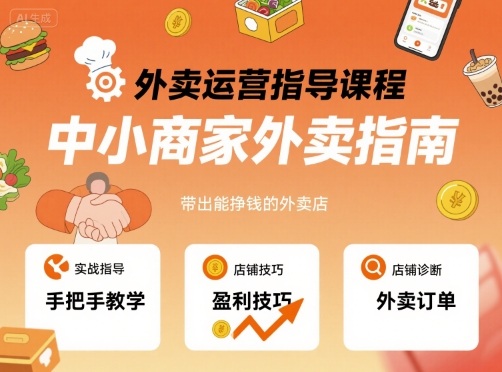 外卖运营指导课程，中小商家外卖指南，手把手带出能挣钱的外卖店-轻金阁