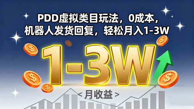 （15968期）PDD虚拟类目玩法，0成本，机器人发货回复，轻松月入1-3W-轻金阁