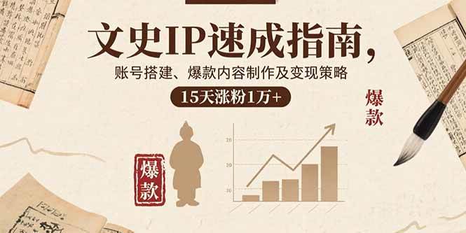 （15948期）文史IP速成指南，账号搭建、爆款内容制作及变现策略，15天涨粉1万+-轻金阁