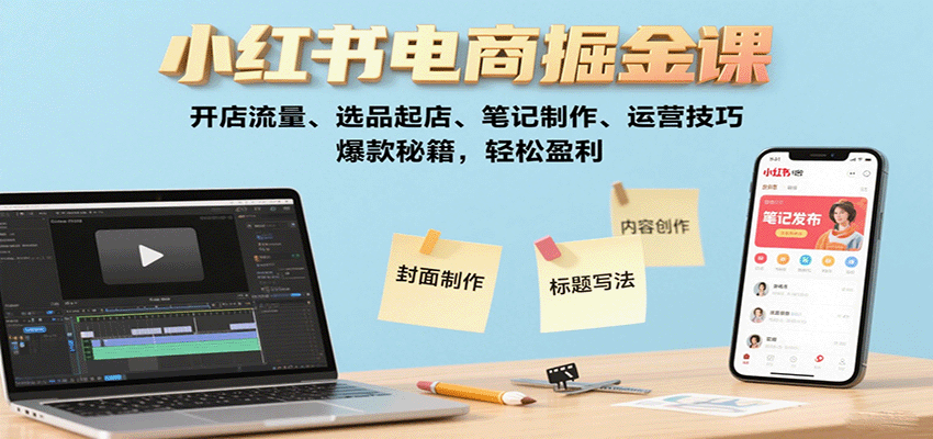 小红书电商掘金课：开店流量、选品起店、笔记制作、运营技巧，爆款秘籍，轻松盈利-轻金阁