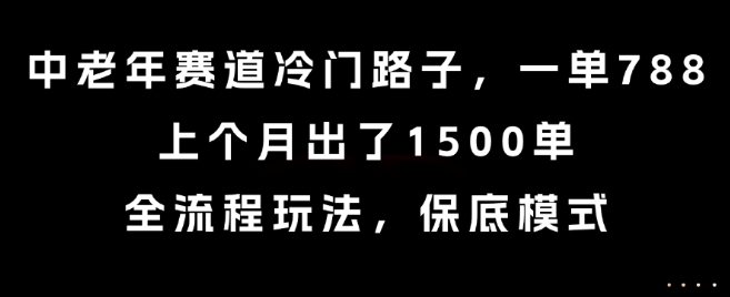 中老年赛道冷门路子，一单788，上个月出了1500单，全流程玩法，保底模式【揭秘】-轻金阁