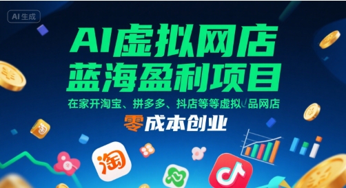 AI虚拟网店蓝海盈利项目，在家开淘宝、拼多多、抖店等虚拟品网店，零成本创业-轻金阁